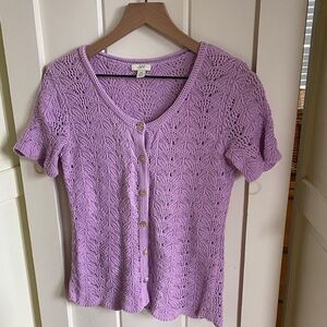 Lilac Linen Cotton Knit Button-Up Top